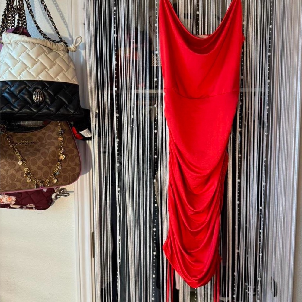 Elegant Red Draped Dress